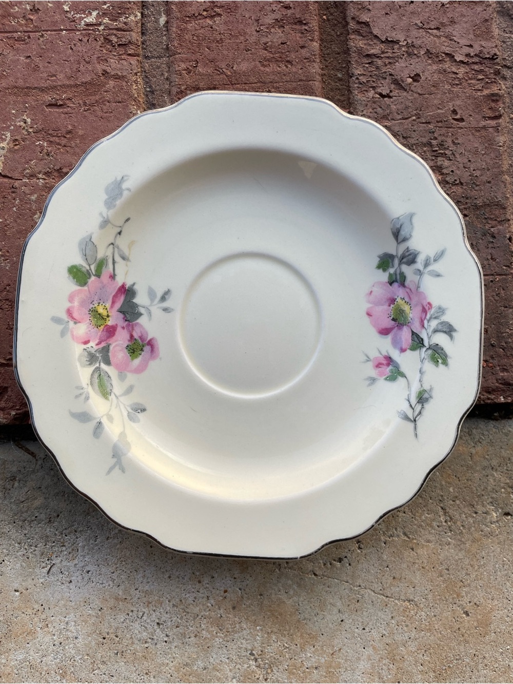 Vintage Floral Saucer in Pink and White